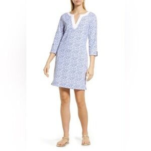 Tommy Bahama IslandZone Aubrey Tile Blue White Geometric Shift Dress Size XS